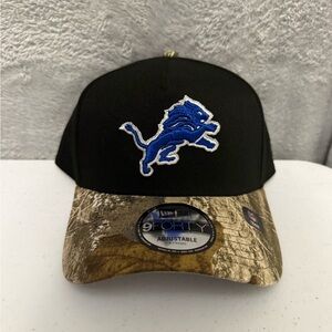 Detroit Lions Black Snapback Hat Realtree Visor New Era 9FORTY